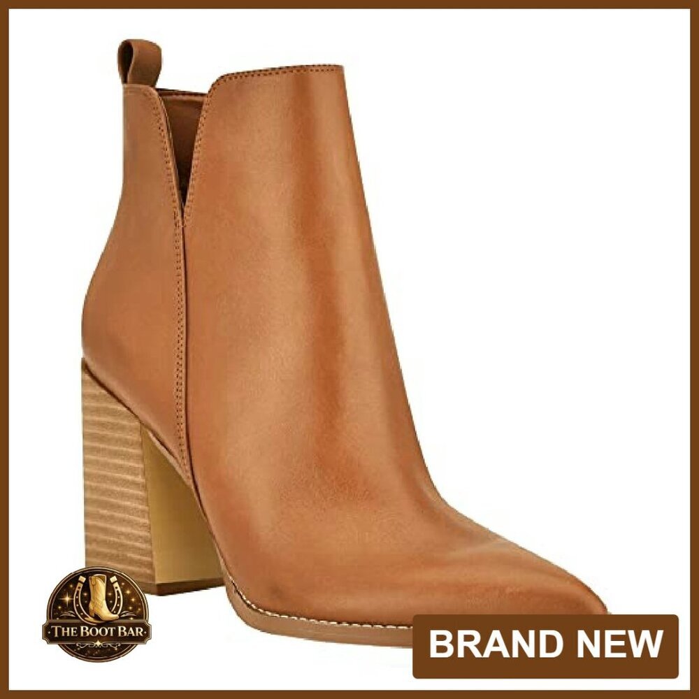 Women's V-Cut Ankle Boots Pointed Toe Chunky Heel Side Zipper - Picture 2 of 8